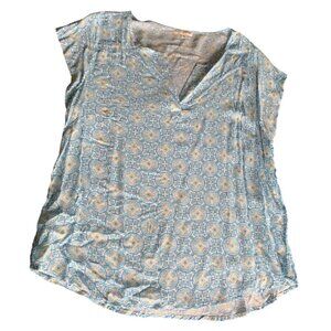Womens Artisan NY Blue & White Patterned Short Sleeve Top size  XLarge